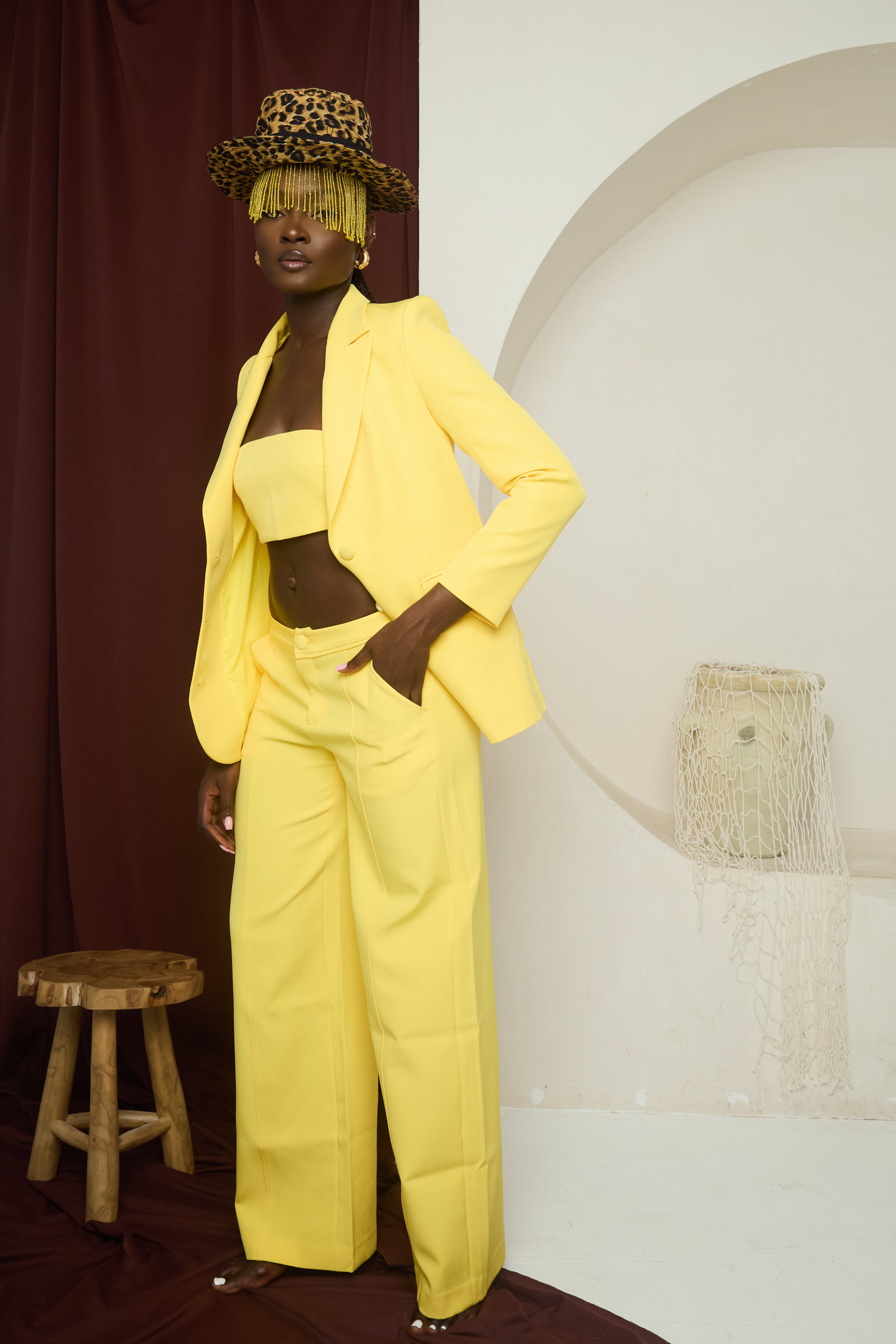 Modern Empress Suit – Oversized Blazer, Bandeau, and Low-Waist Trousers
